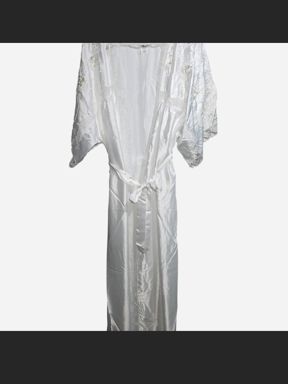 Vintage '50s/'60s Miss Dior White Robe w/ Lace Trim & Embroidery, Size M